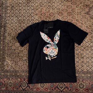 John Richmond x Playboy Black Graphic Short Sleeve Tee
